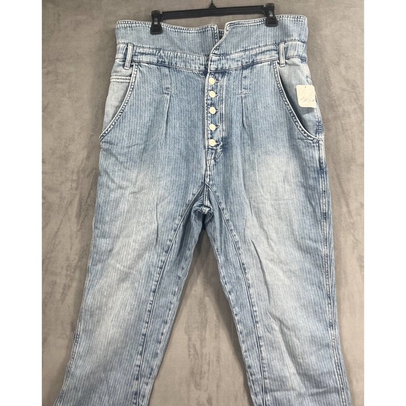 Free People Noah Foldover Jeans Size Medium Exposed Button Slouchy Stripe - Picture 3 of 10